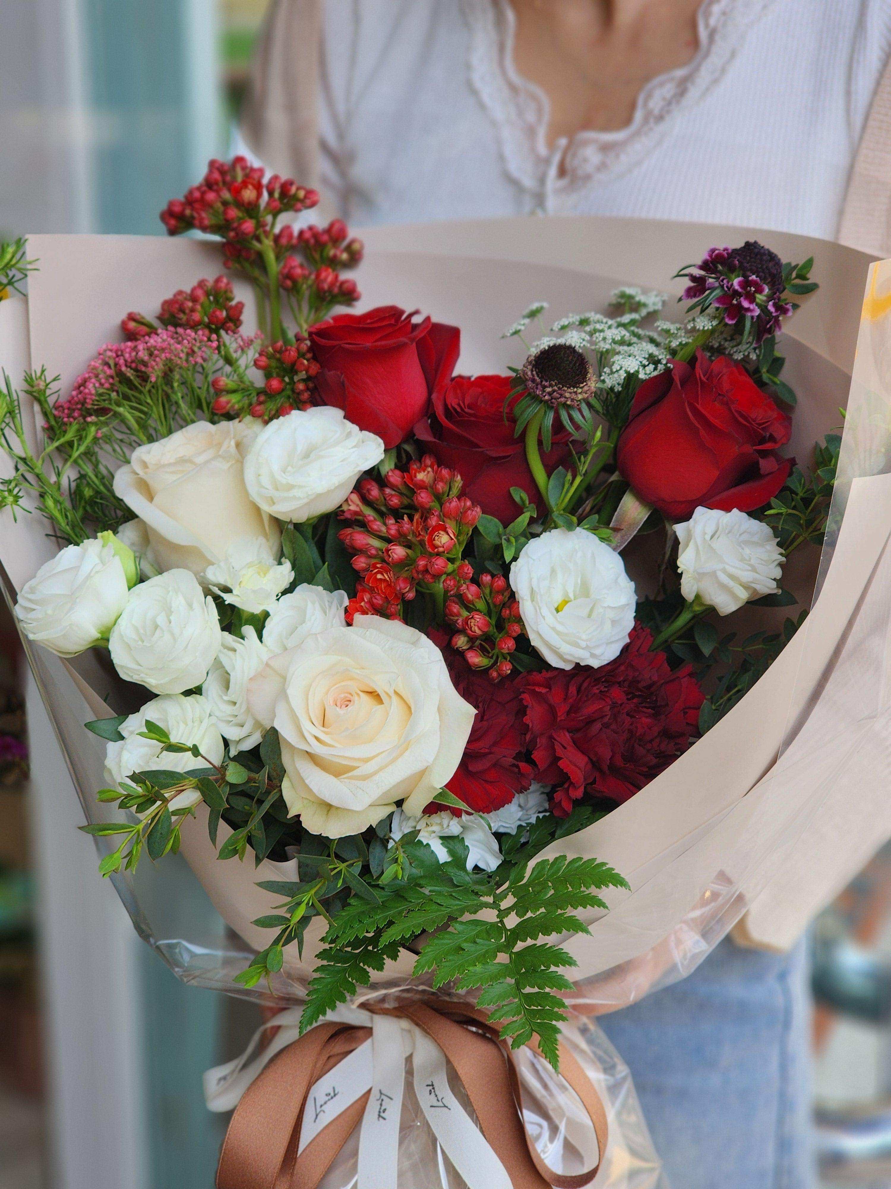 Diane - Red and White Rose Bouquet