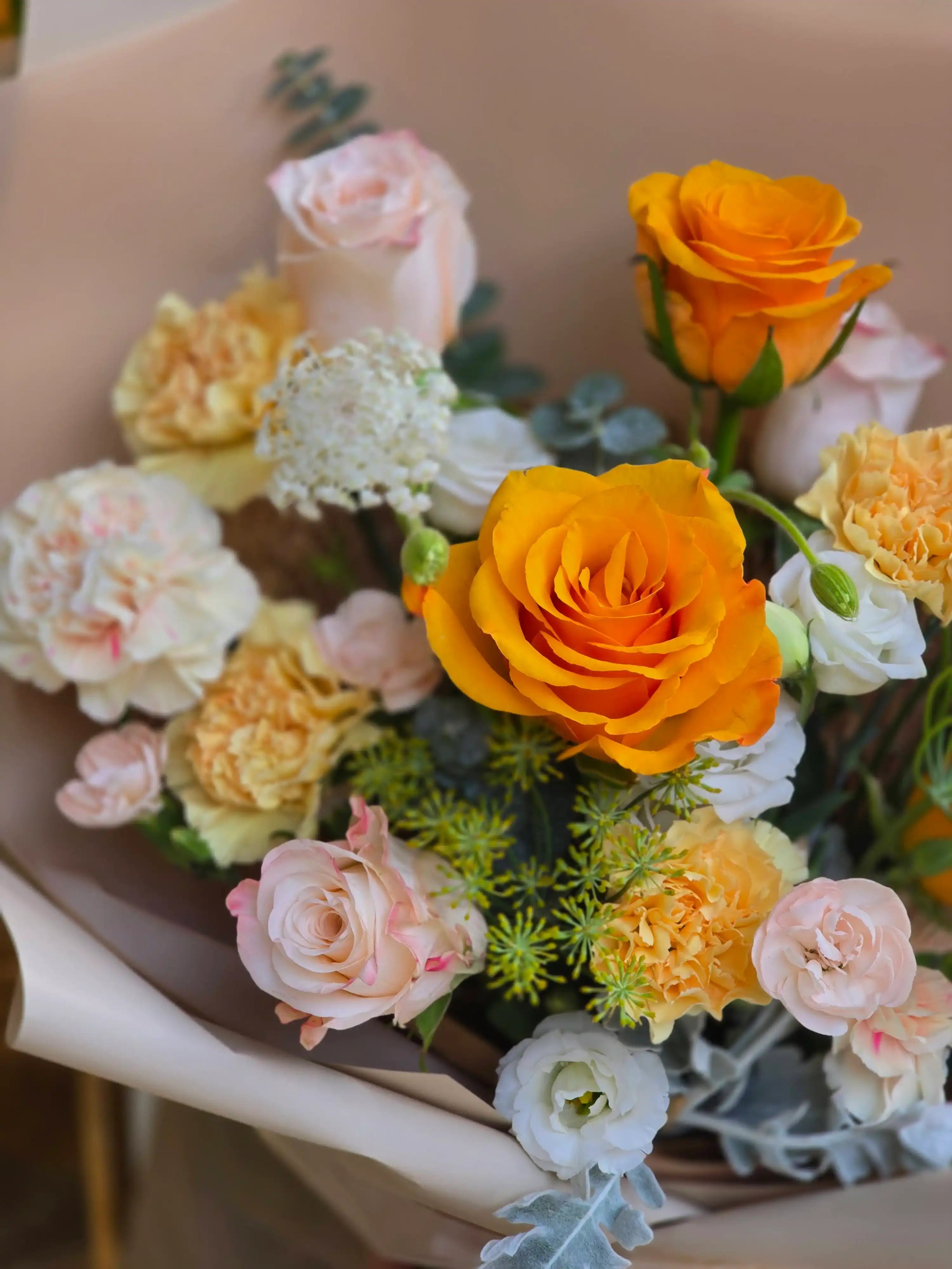 Amber Muse - Rose and Carnation Bouquet