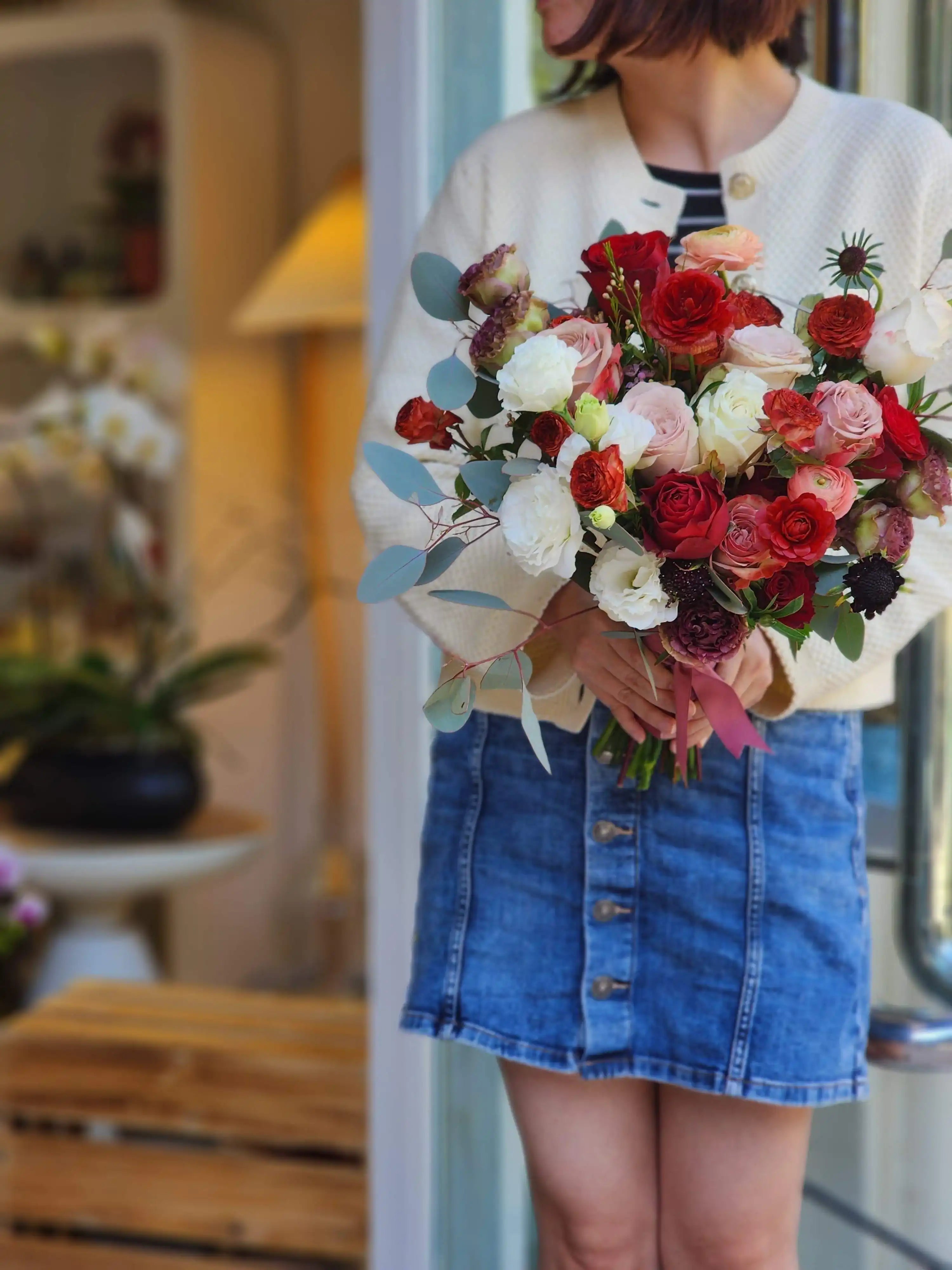 Blossom - 白色和紅色 結婚花球