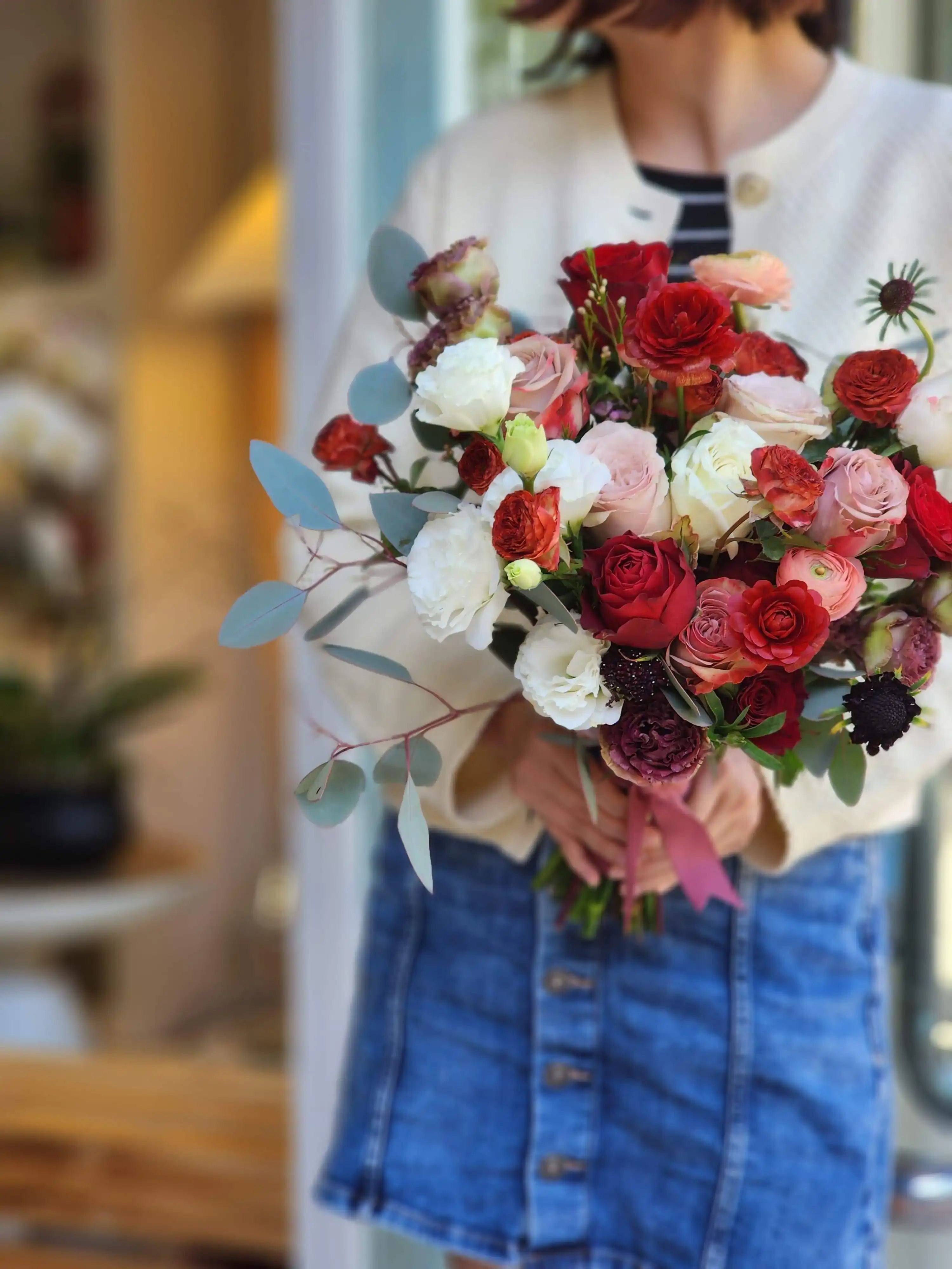 Blossom - 白色和紅色 結婚花球