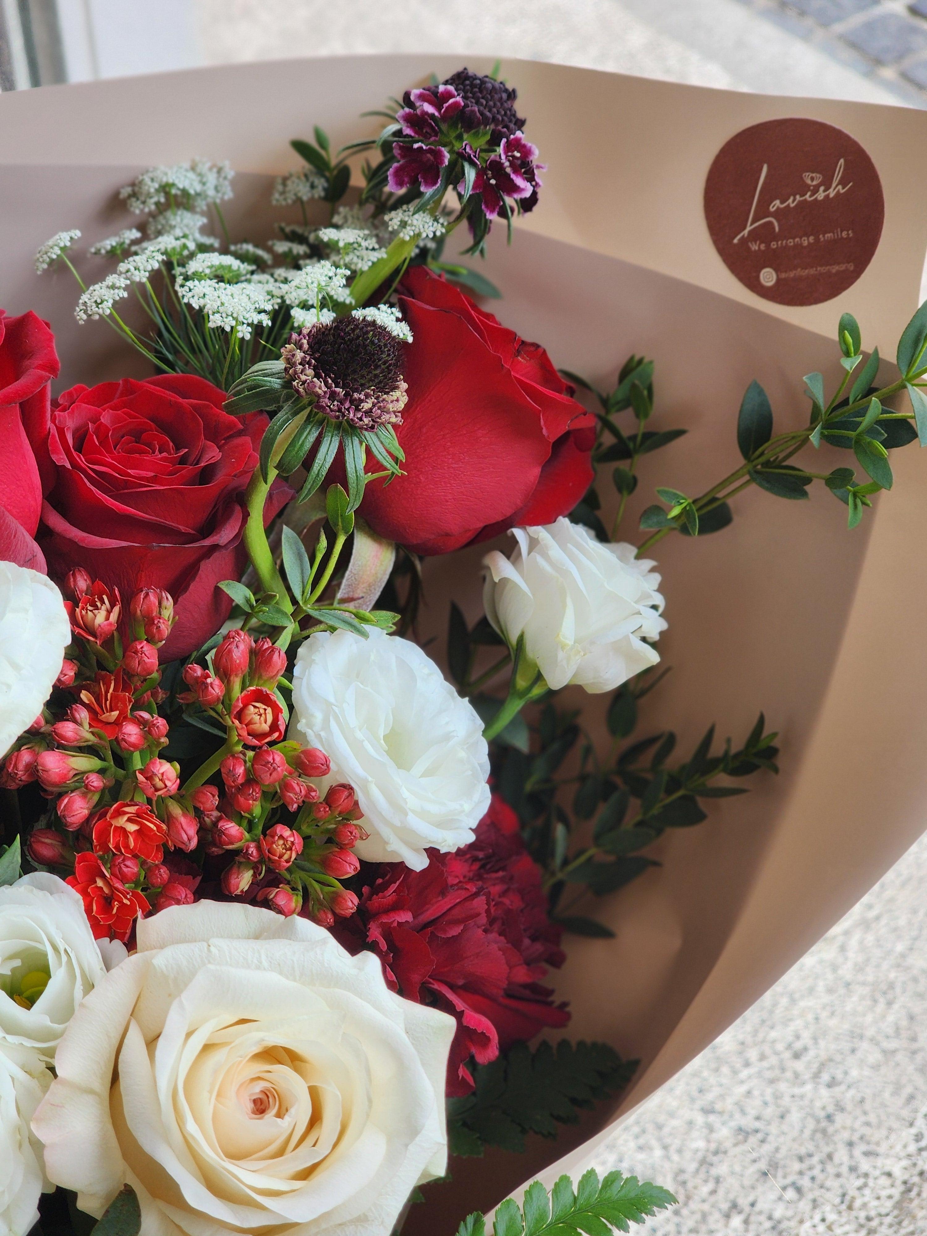 Diane - Red and White Rose Bouquet