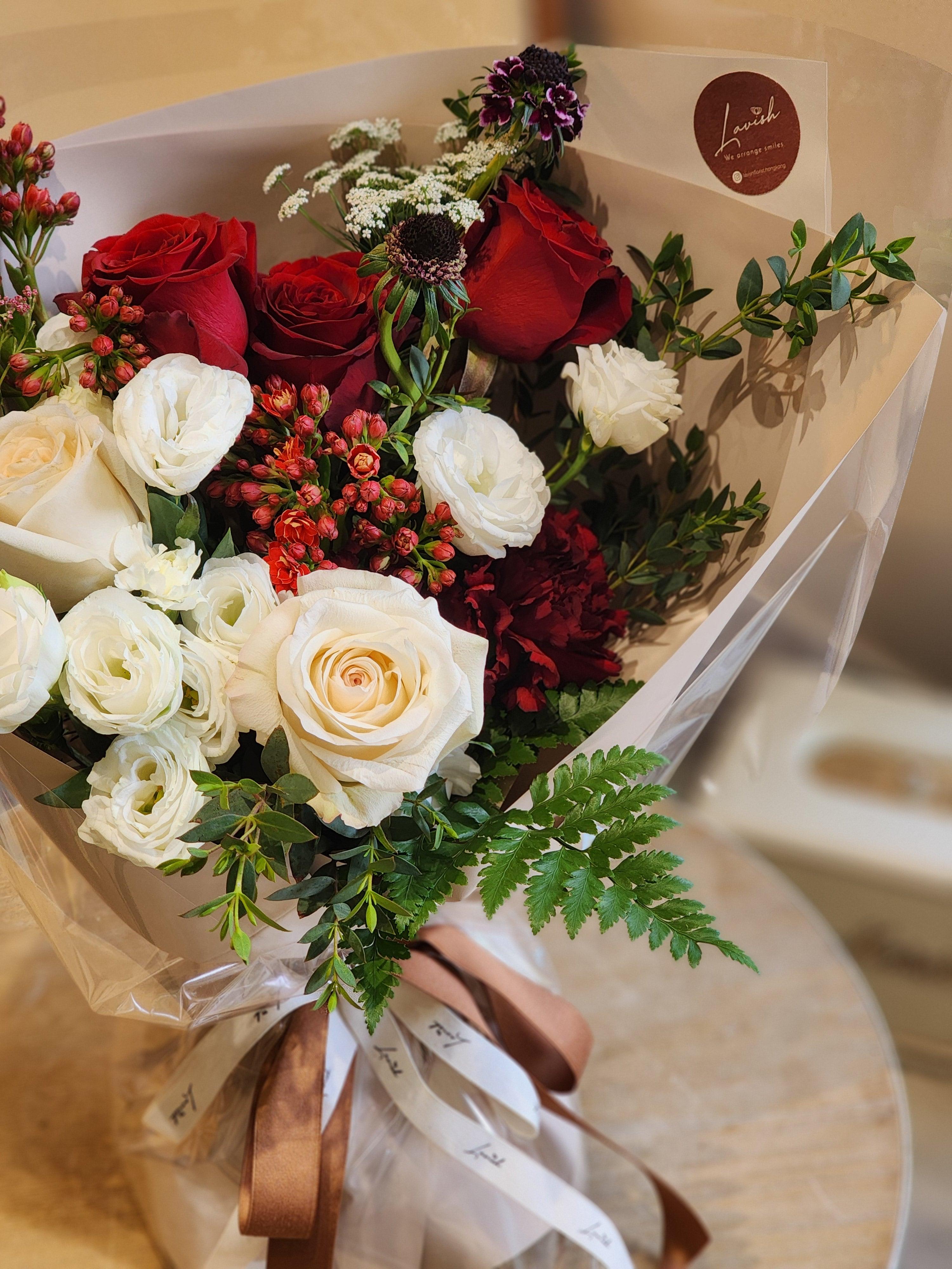 Diane - Red and White Rose Bouquet