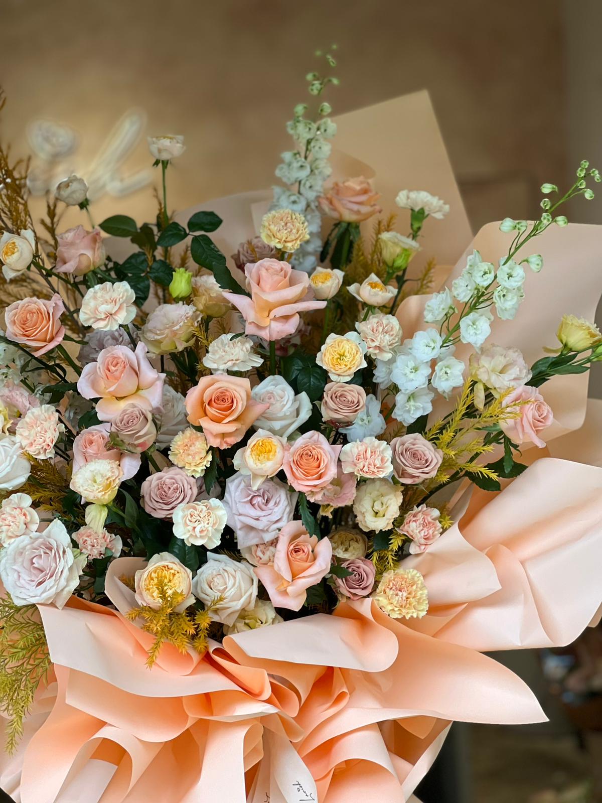 Della Rosette - 珊瑚蜜桃色系開張花籃