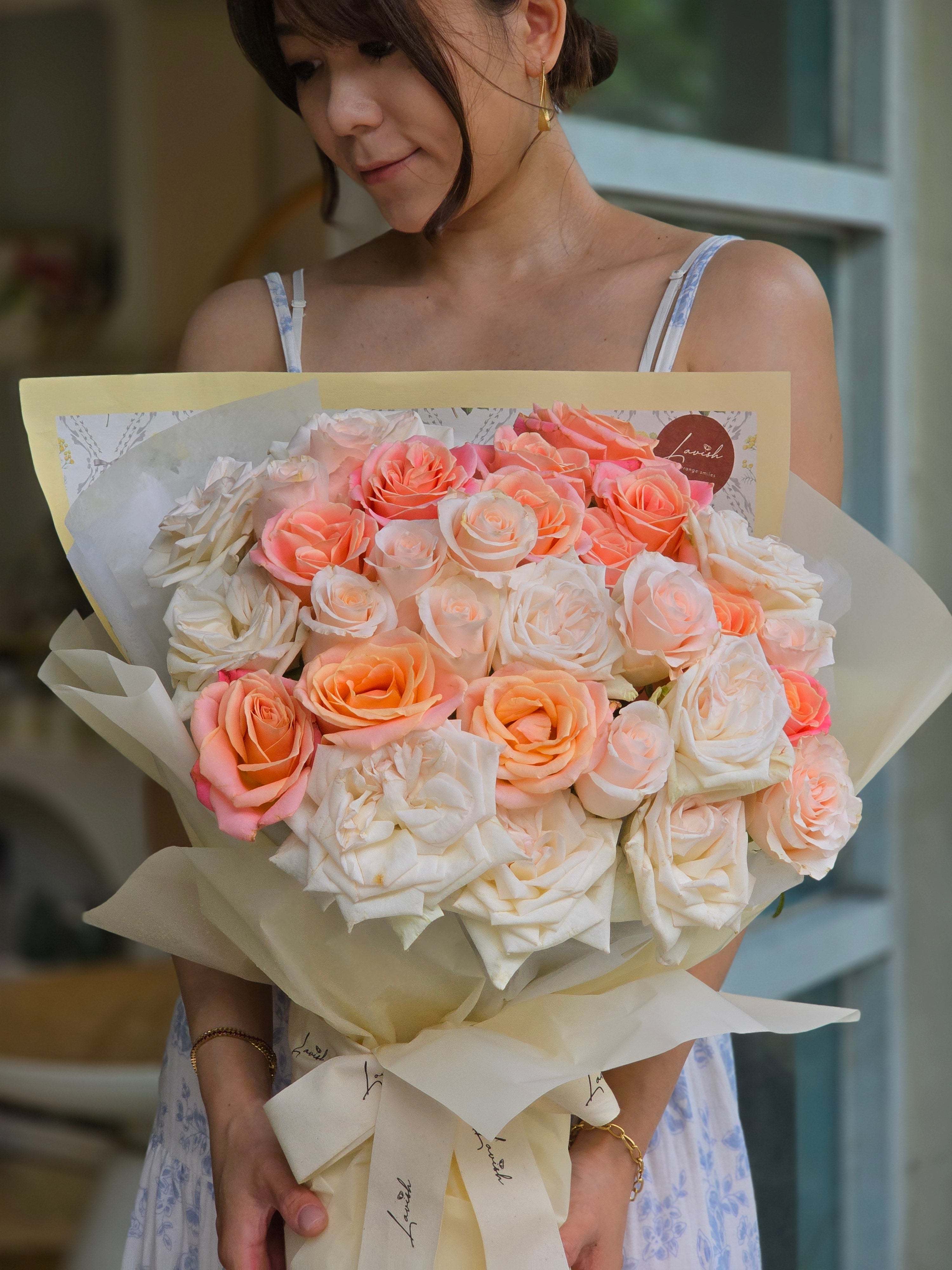 Peach Mary - Peach Rose Bouquet